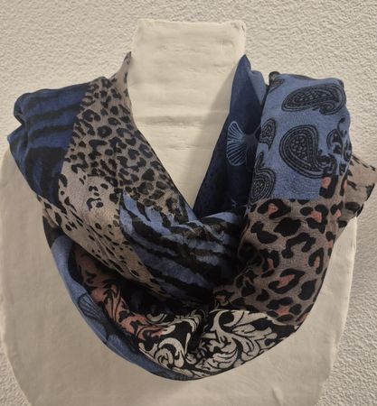 Foulard/Sciarpa patchwork donna blu leopardata zebra florea