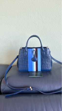 Longchamp Handtasche blau Kroko-Optik wie neu