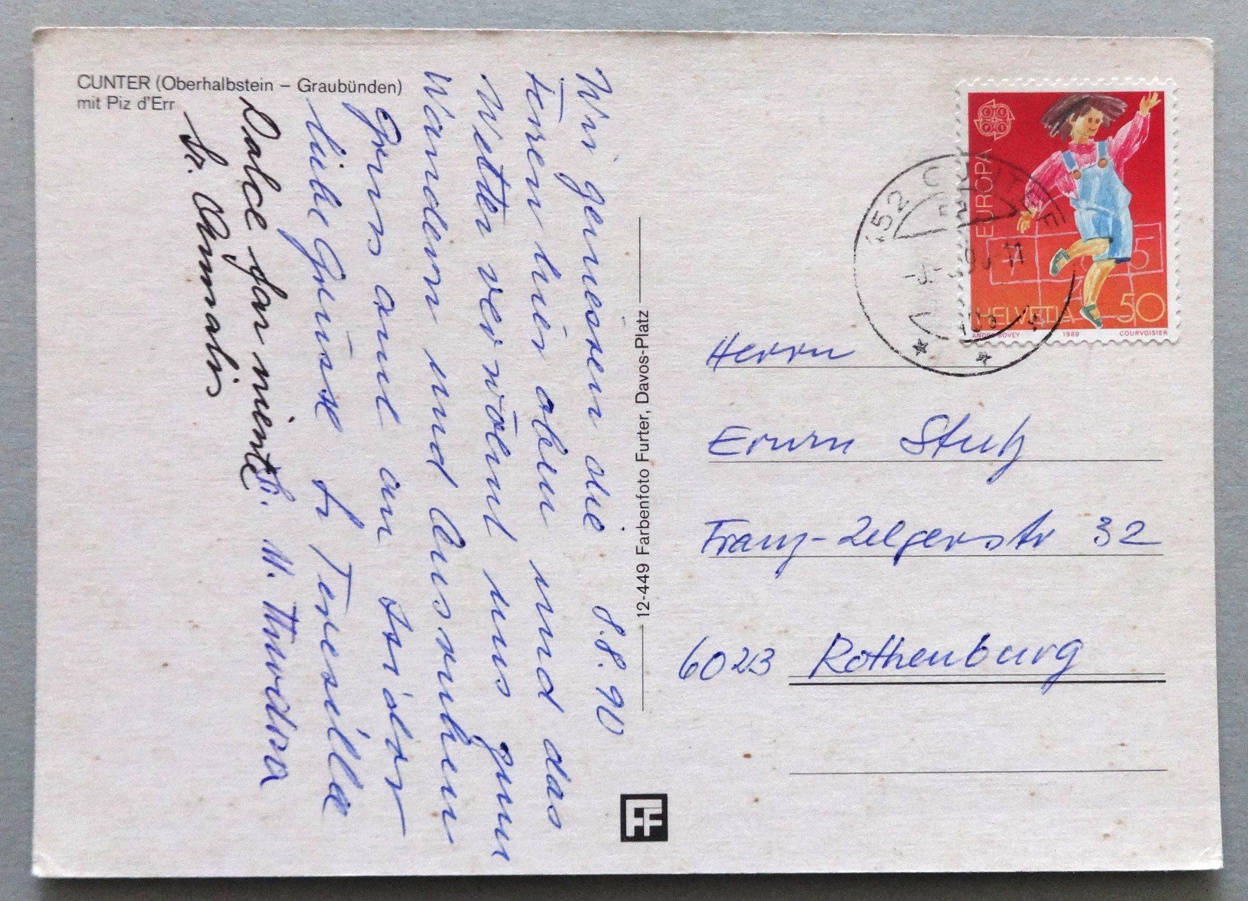 Cartoline postali: Cunter mit Piz d'Err, Oberhalbstein – Usato da Fétigny venduto da Billy2miny 1