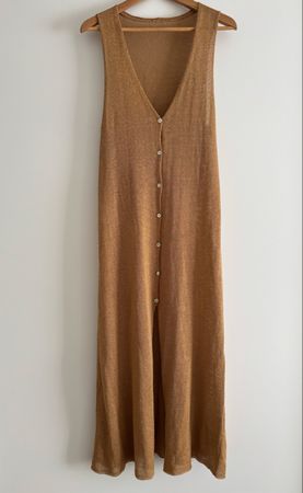 Maxikleid von Zara, goldbraun, Grösse S, Leinen-Viscose