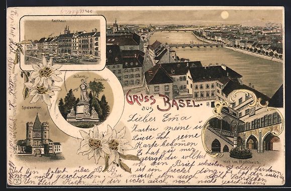 Ansichtskarten: Litho Basel, Ortsansicht, Rathaus, St.Ja – Gebraucht aus Berlin von bartko-reher