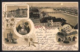 Litho Basel, Ortsansicht, Rathaus, St.Ja