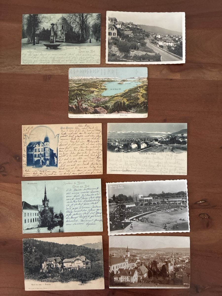 Ansichtskarten: 9 Ansichtskarten Schweiz von Biel BE. L – Gebraucht aus Oftringen von Cla.vD.74