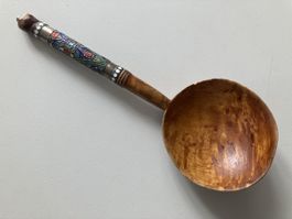 Gross Russisch Griff Silber 84 Holz Löffel Emaille Rarität!