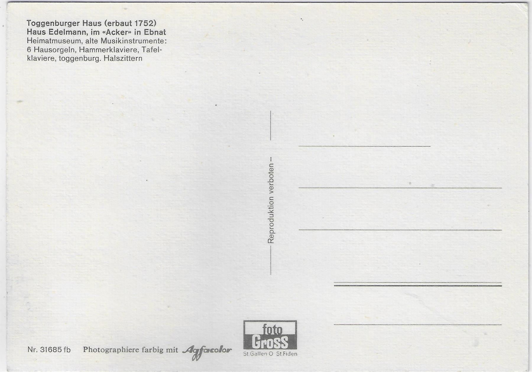 Cibi & Specialità: Toggenburger Haus Edelmann im Acker in – Antico da Ettingen venduto da Kartenplanet 1