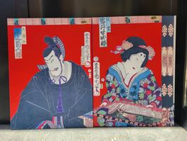 2 Japanische Kunstdrucke auf Leinwand, 2er Set, Wanddeko,