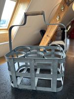 Alter Flaschenhalter Korb Zink Holzhenkel 6er
