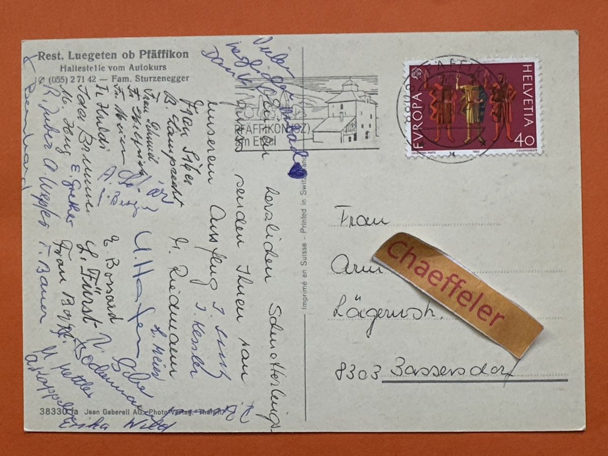 Cartoline postali: 1982 Rest. Luegeten ob Pfäffikon. – Usato da Zürich venduto da Chaeffeler 1