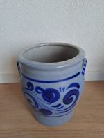 Steingut Topf grau mit blauem Dekor gebraucht