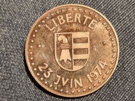Medaille Silber Kanton Jura 23.06.1974 Selten