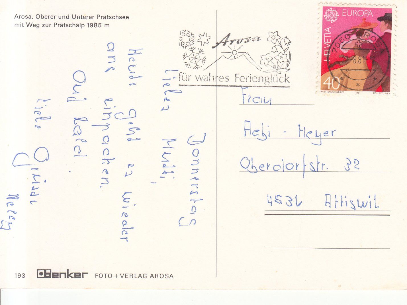 Cartoline postali: Prätschsee 1981 – Usato da Bürglen TG venduto da StampGraf 1