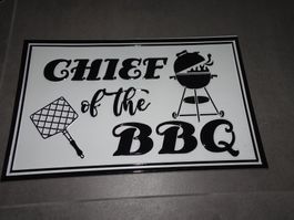 Grillmeister Schild "Chief of the BBQ" Blechschild Deko