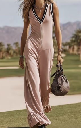 Tuta rosa con zip e volant tg M/L-feste👌vacanze