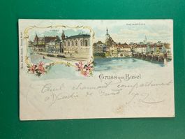 Gruss aus Basel - Lithographie - 2 Ansichten - vor 1900 !!!