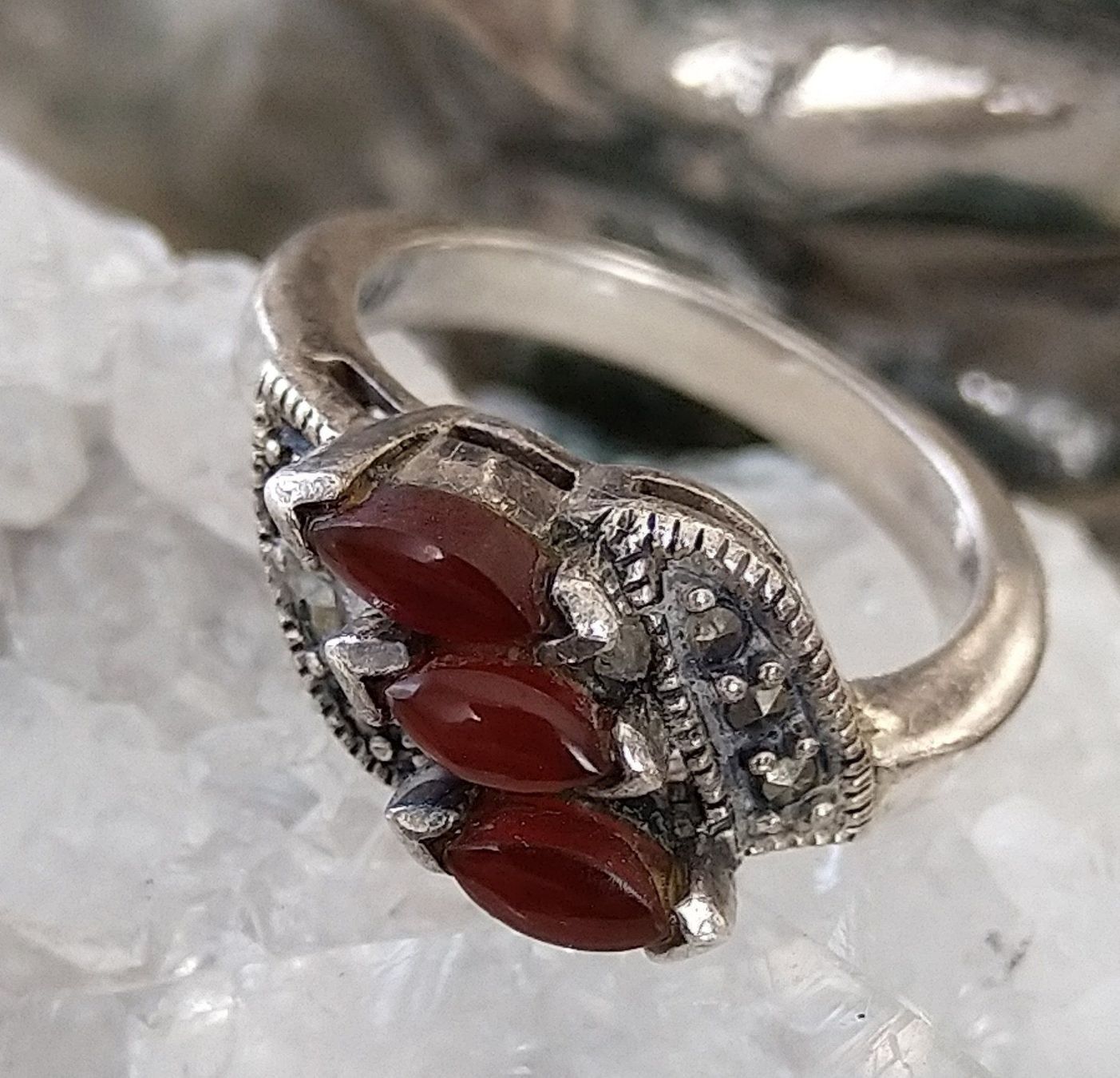 Anelli: GRANAT MARKASITEN RING SILBER 925 – Usato da Romanshorn venduto da Glitzer-Paradies 1