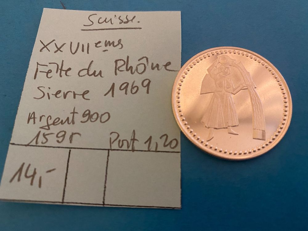SUISSE 17ème FETES DU RHONE SIERRE 1969 argent 900 Kaufen auf Ricardo