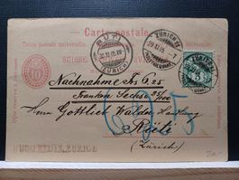 Hugo Klotz , Zürich 11, Nachnahme nach Rüti, 1905,