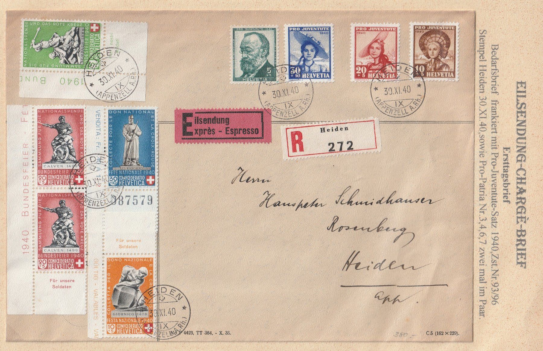 Alle Briefmarken: Eilsendung-Chargé-Brief-Ersttag 1940 – Gebraucht aus uttwil von Koehlerfred