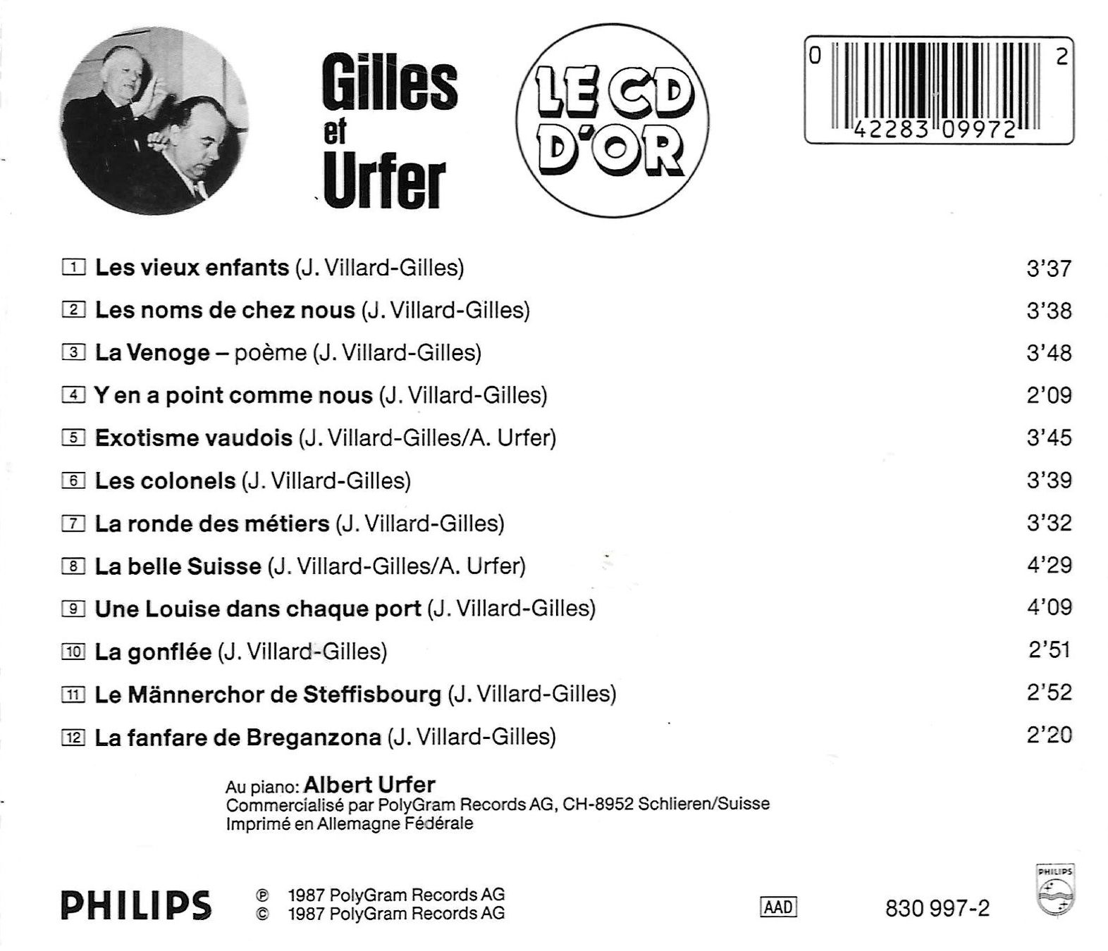 CD: Gilles et Urfer - Le CD d'or – Usato da Savagnier venduto da Ne2065 1