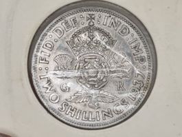 Great Britain 2 Schllings 1937 Silber Super Erhaltung