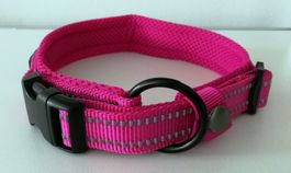 Hundehalsband Fuchsia L Reflektierend weich gepolstert Rosa
