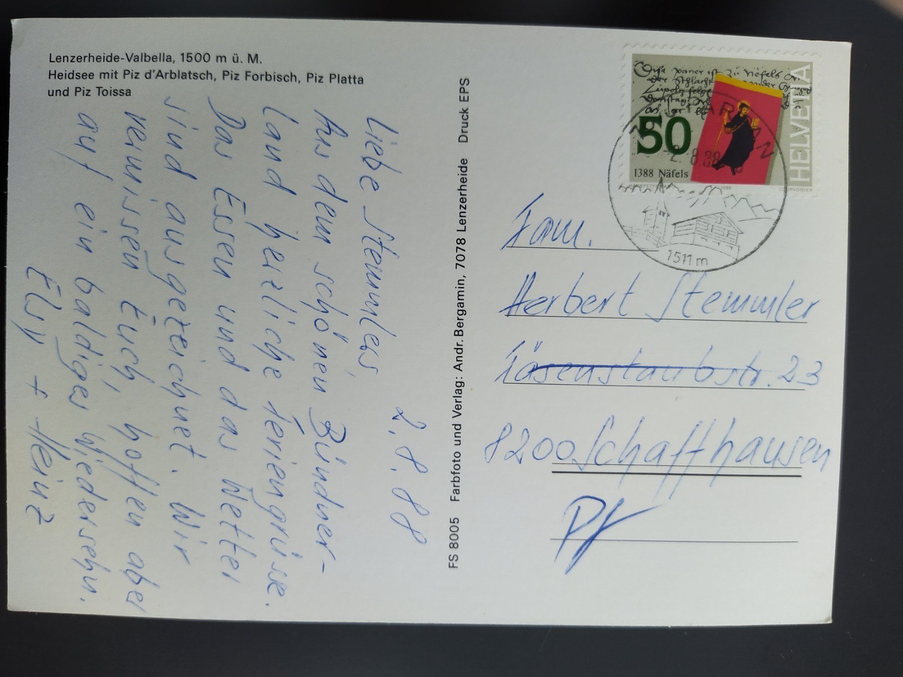 Cartoline postali: Heidsee, Valbella - Lenzerheide, 1988 – Usato da Ohmstal venduto da Lebensfreude05 1