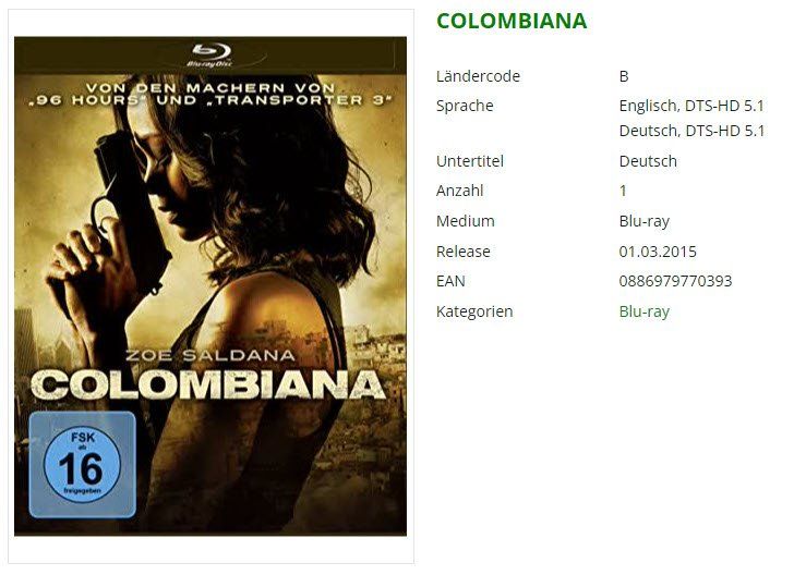 Alle DVDs: COLOMBIANA (Bluray) – Gebraucht aus Emmetten von SVollenweider
