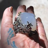 🎁 45cts Natural Lavander Chalcedony Sculptural SS925 Ring