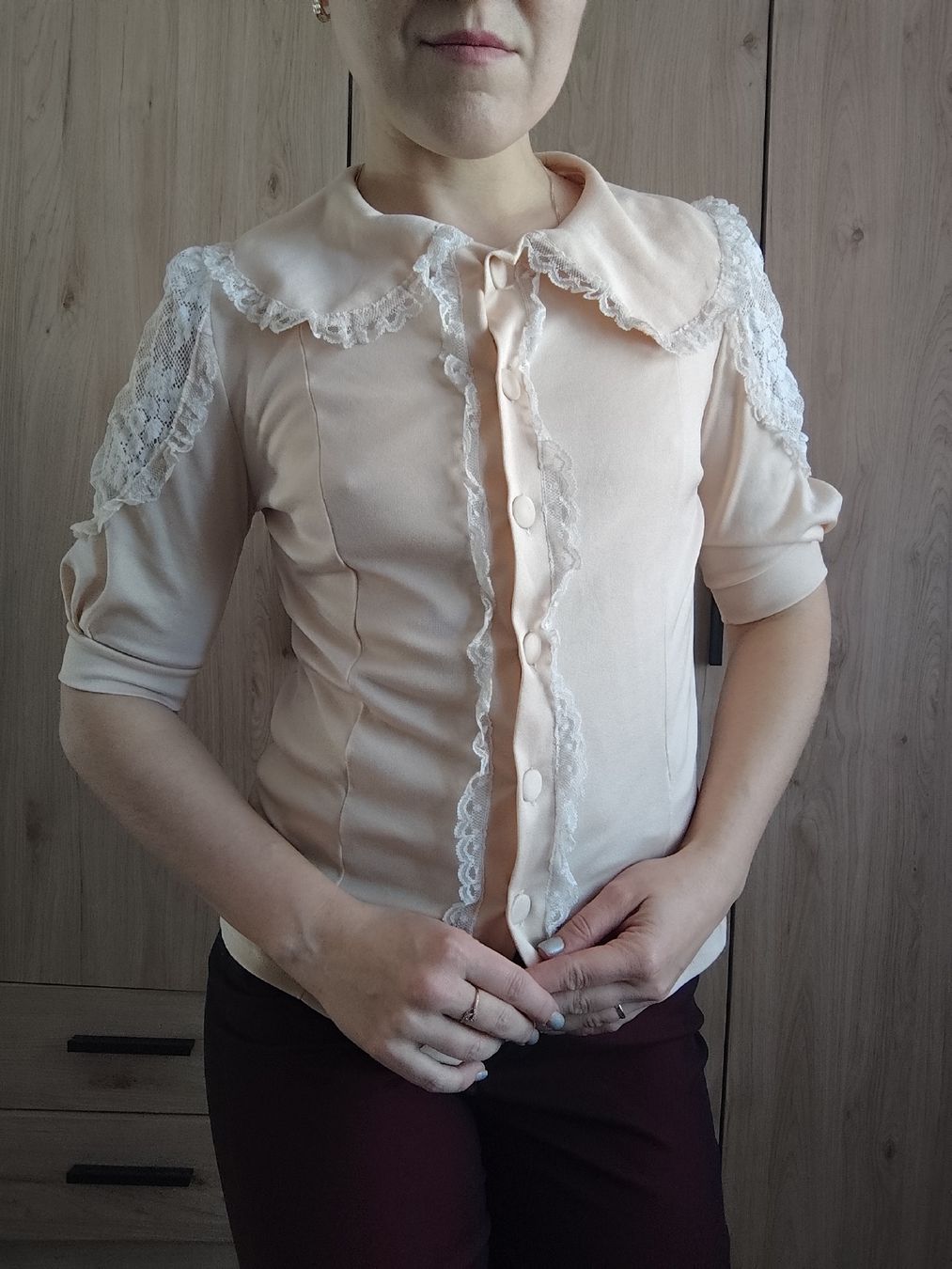 Camicette: Vintage Peach Lace Blouse S – Usato da Mägenwil venduto da VintageGirly 1