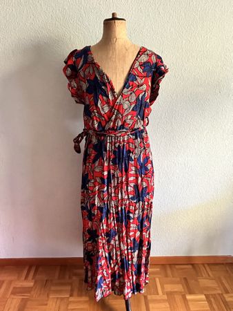 Robe rouge et bleue imprimé wax T44