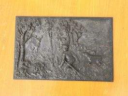Antike Jagd Reliefplatte Wandbild, Jäger mit Hund und Hirsch