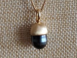 Tahitiperlenanhänger im Eicheldesign, 18K Gold