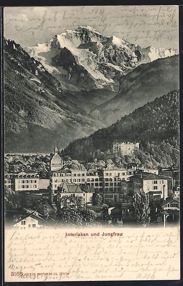 Cartoline postali: AK Interlaken, Hotel mit Jungfrau, 1904 – Usato da Berlin venduto da bartko-reher