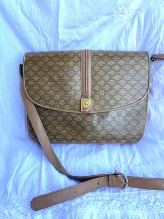 Céline Sac à main vintage en toile Macadam et cuir beige