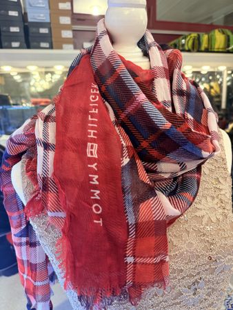 Tommy Hilfiger Schal Rot/Blau Kariert Herbst Top Zustand