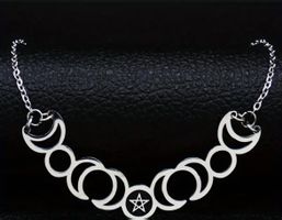 Mondphasen Halskette mit Pentagramm Anhänger