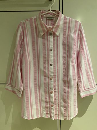 C&A gestreifte Damenbluse Rosa-Weiss – Gr. 44