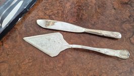 Kuchen-Servierset versilbert, Vintage Tortenheber, Messer