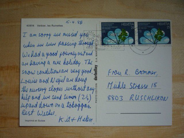 Cartoline postali: Verbier, les Ruinettes, 6.4.88 – Usato da Rieden SG venduto da Brockehuesli 1