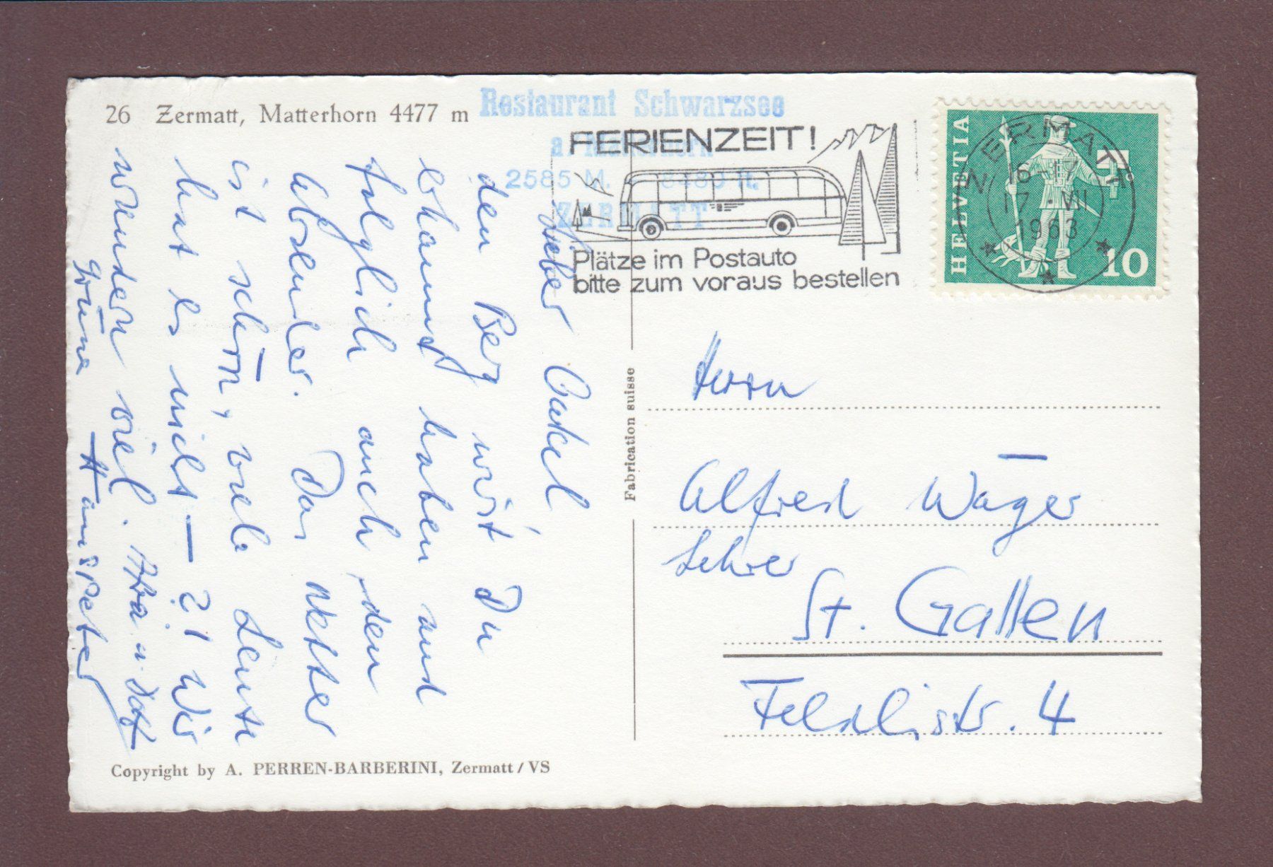 Ansichtskarten: MATTERHORN - CERVIN - 1963 – Gebraucht aus Pully von nicecards 1