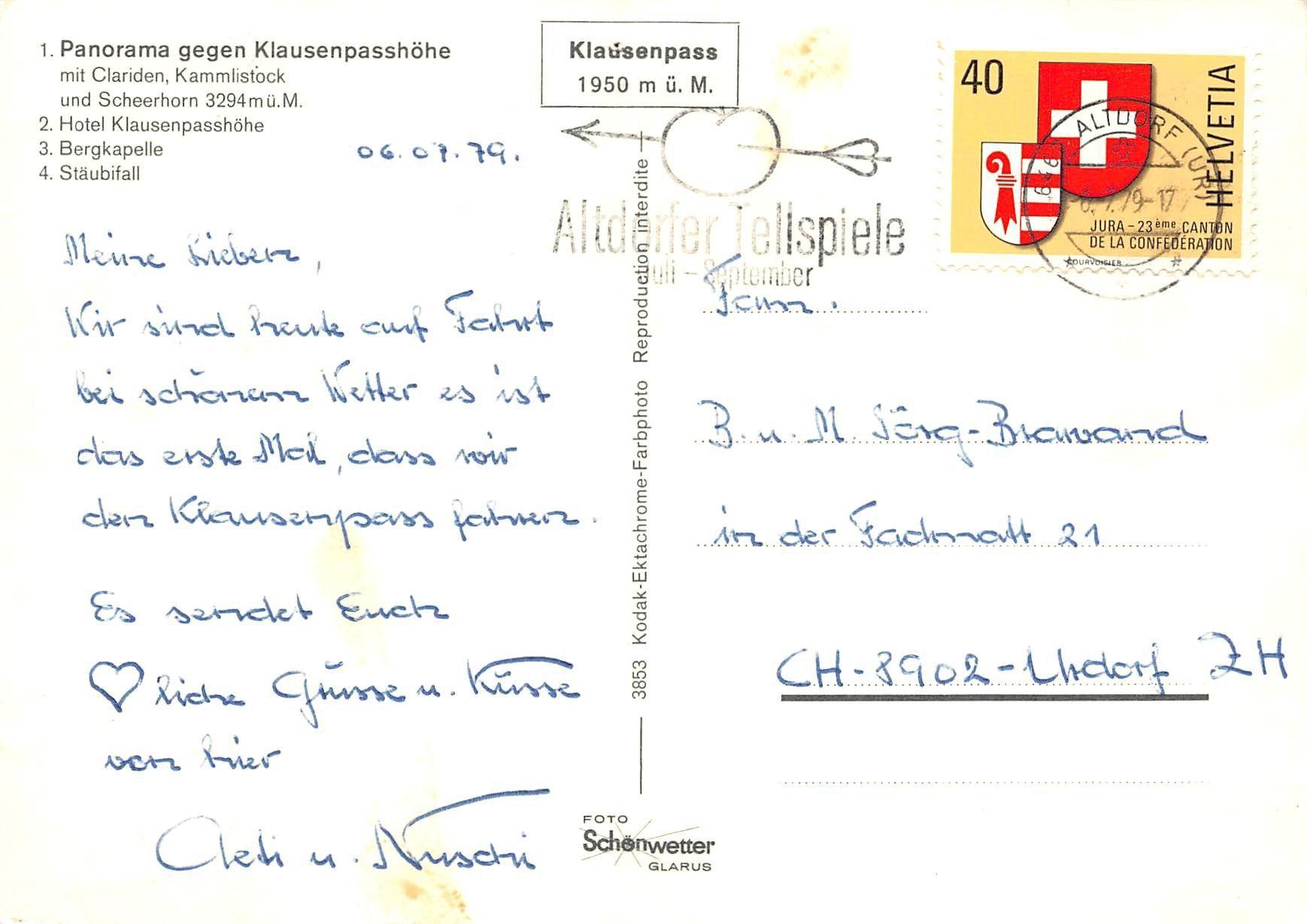 Cartoline postali: Klausenpass, Postauto – Usato da Ottikon b.Kemptth. venduto da Neptun1974 1