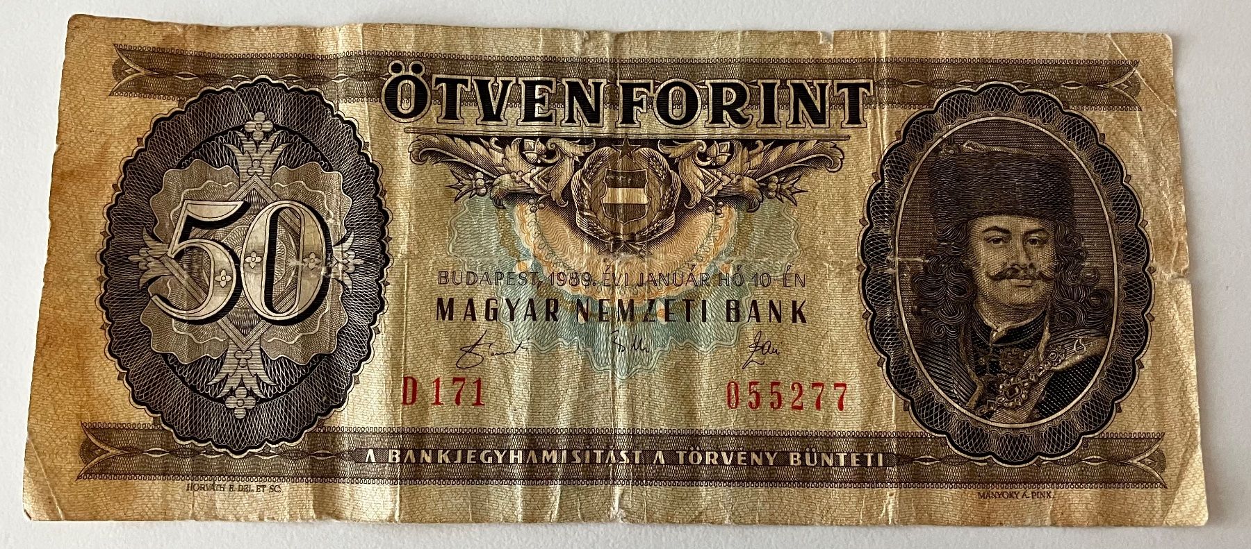 Banknoten: Ungarn 50 Forint 1989 – Gebraucht aus Algetshausen von Carrhard