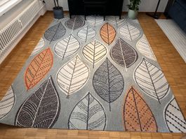 Benuta Teppich Blattmuster Mehrfarbig/Grau 240 x 340 cm