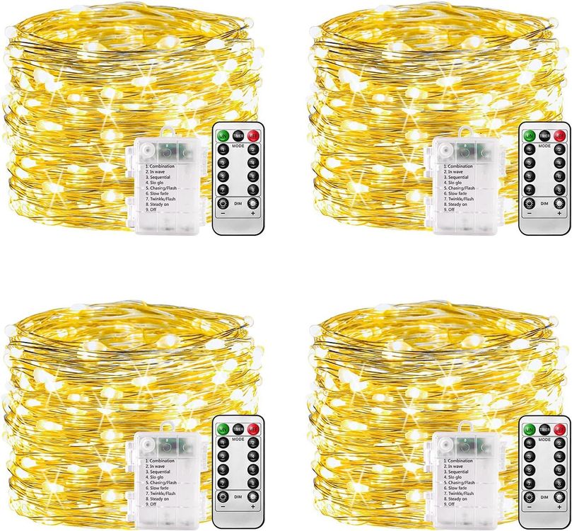 Lichterkette Batterie - 4 Stk, 100 LED Lichterkette 10m (Neu und