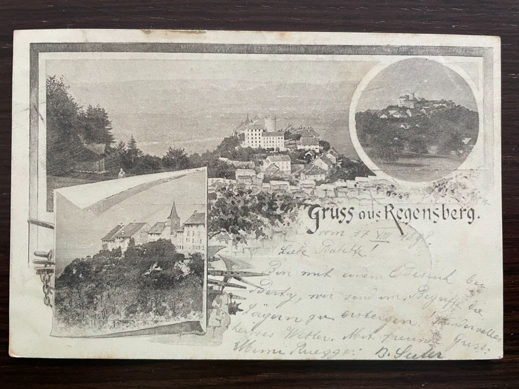 Cartoline postali: GRUSS AUS REGENSBERG 3 Bild, 1898 – Usato da Wald ZH venduto da TLILEF