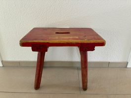 Holzhocker antik, Shabby Chic in rot 25x38x32cm