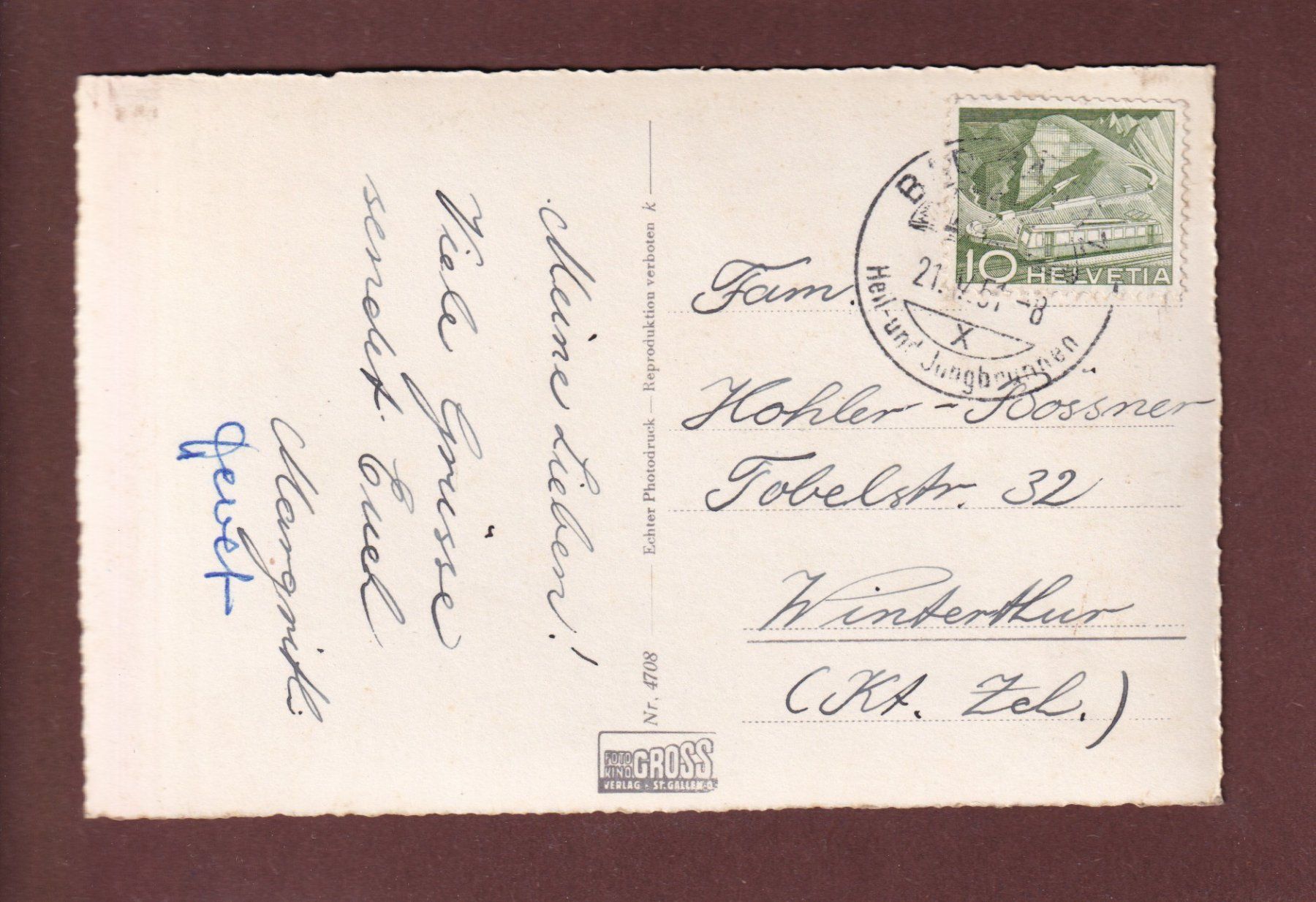 Cartoline postali: BAD RAGAZ - Giessenpark-See - 1951 – Usato da Pully venduto da nicecards-shop 1