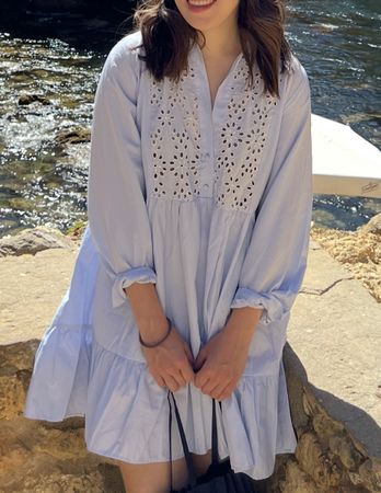 Zara Light Blue Embroidered Dress - Size S