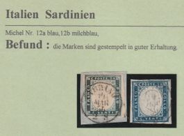 Italien-Sardinien-Nr.12a blau und 12b milchblau,top Stempel