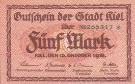 Kiel 5 Mark 15.10.1918 VZ++-UNZ Geiger 270.1a